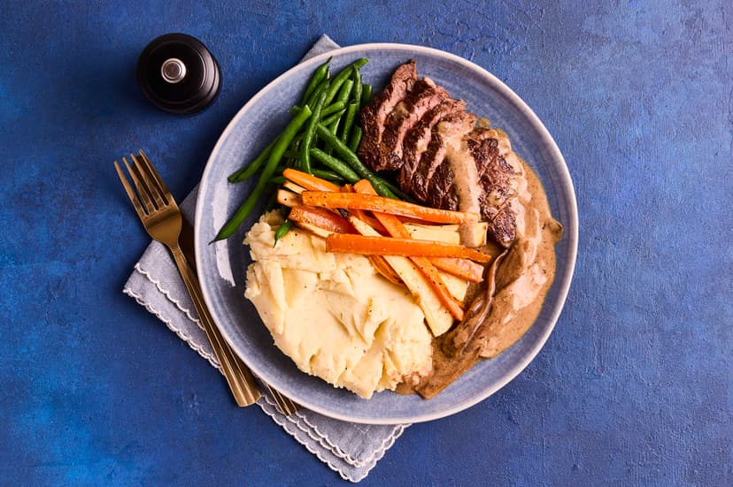 Seasoned eatings to one and all! Versatile allspice has a similar flavour to cinnamon, cloves and nutmeg, and it’s a sensational way to upgrade steak. It’s stirred into the shallot gravy, too, giving it a ‘mulled’ vibe. Roasted root veg, crunchy green beans and creamy horseradish mash add satisfaction to this highly rated dish. If there’s a cosier meal out there, we’re yet to eat it…